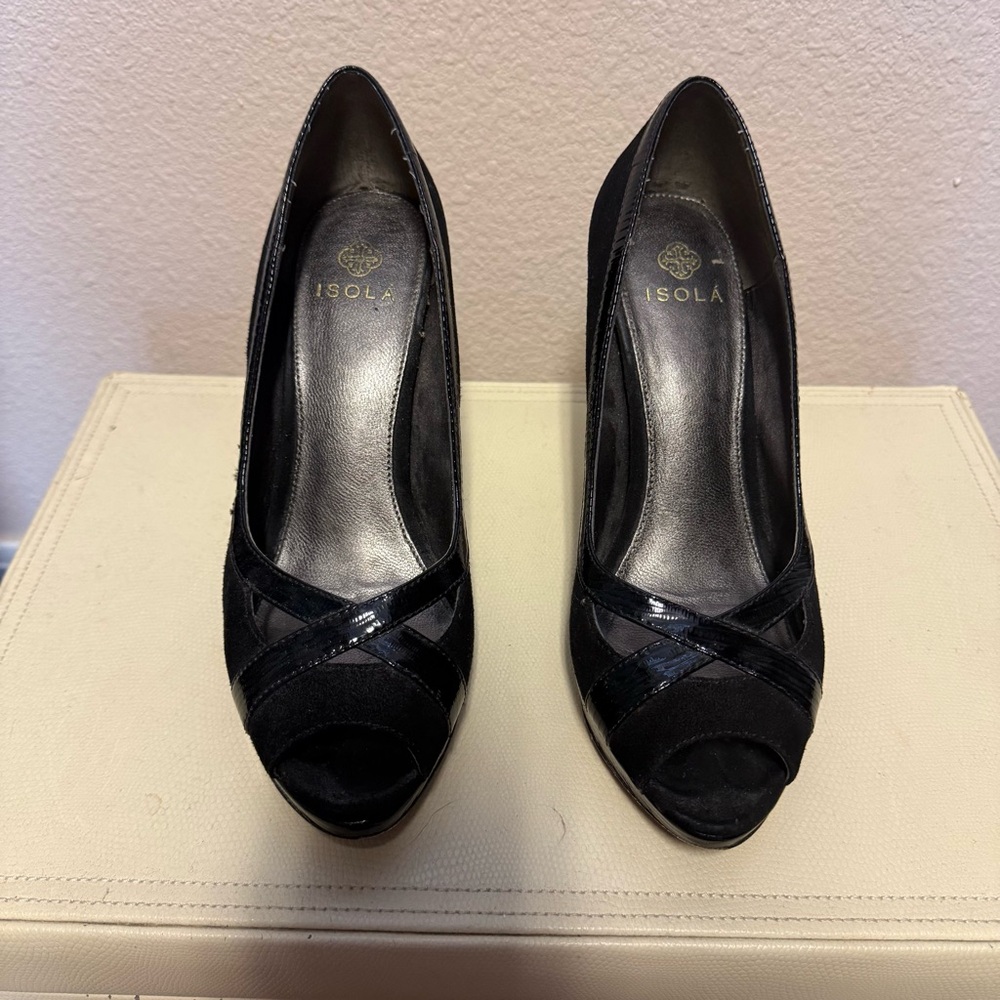 Isola Black Peep Toe Stiletto Heels